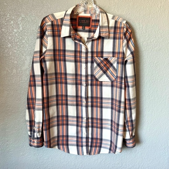 I love H81 Tops - I love H81 size M plaid long sleeve button down shirt